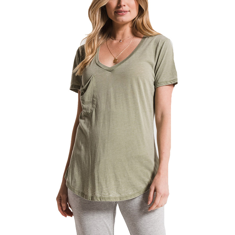 Z Supply The Pocket Tee in Oil Green Color
